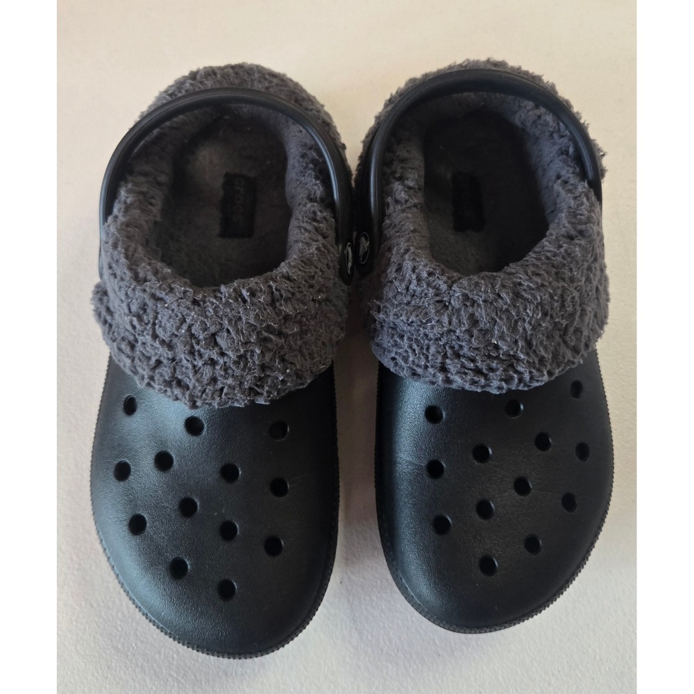 Crocs Mammoth Evo Fleece Lined Clogs Black Gray Youth J3 Kids Slip On Shoes